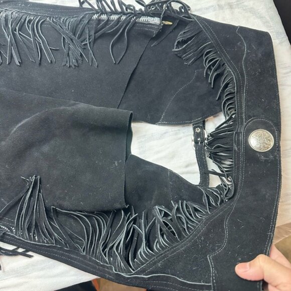 Black Fringe Leather Chaps - Picture 2 of 8
